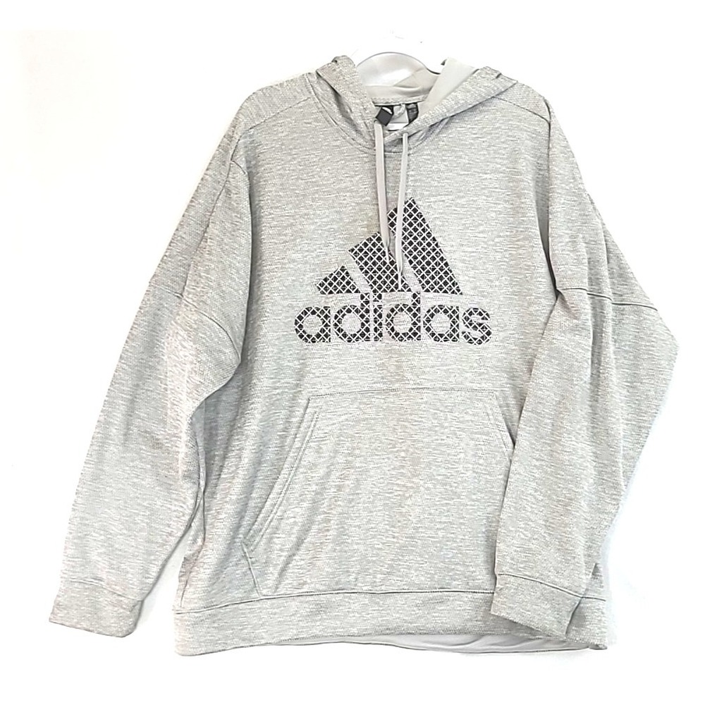 Adidas Mens Size 2XL Big Spellout Screenprint Logo Pullover Hoodie Gray Logo